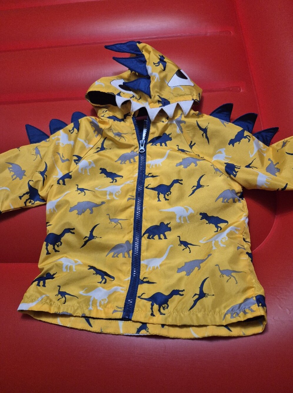 Kids Yellow Dinosaur Hooded Rain Jacket